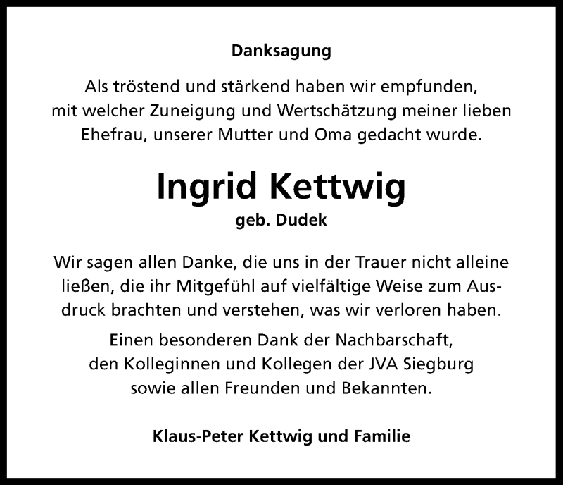  Traueranzeige für Ingrid Kettwig vom 29.08.2015 aus Kölner Stadt-Anzeiger / Kölnische Rundschau / Express