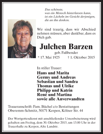 Anzeige von Julchen Barzen von  Werbepost 