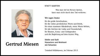 Anzeige von Gertrud Miesen von Kölner Stadt-Anzeiger / Kölnische Rundschau / Express