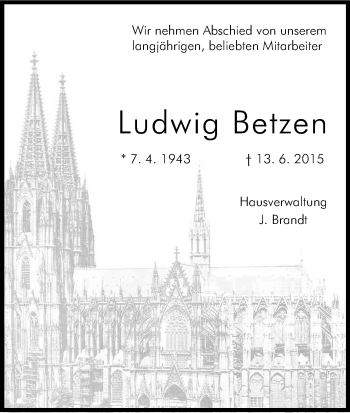 Anzeige von Ludwig Betzen von Kölner Stadt-Anzeiger / Kölnische Rundschau / Express