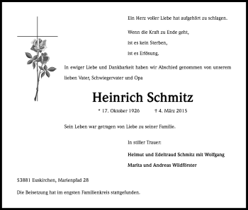 Anzeige von Heinrich Schmitz von Kölner Stadt-Anzeiger / Kölnische Rundschau / Express