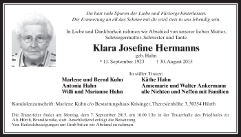 Anzeige von Klara Josefine Hermanns von  Wochenende 