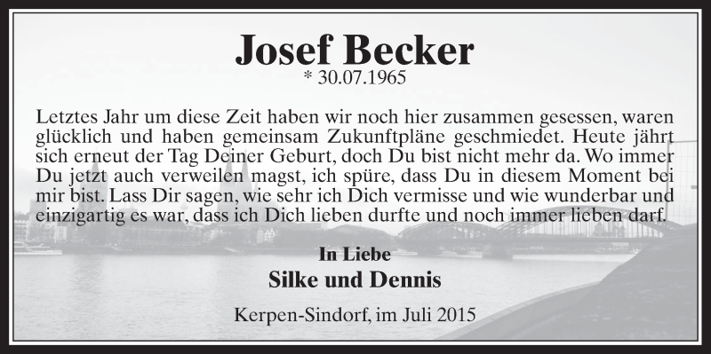 Traueranzeige für Josef Becker vom 29.07.2015 aus  Werbepost 