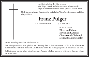 Anzeige von Franz Pulger von  Schlossbote/Werbekurier 