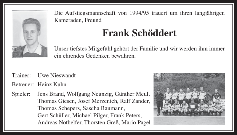  Traueranzeige für Frank Schöddert vom 18.02.2015 aus  Wochenende 