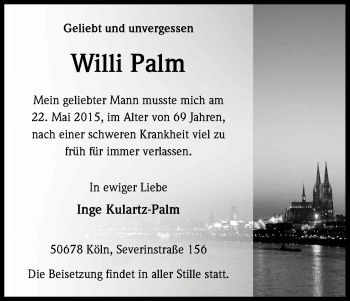 Anzeige von Willi Palm von Kölner Stadt-Anzeiger / Kölnische Rundschau / Express