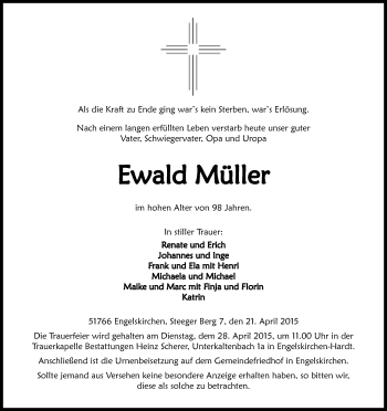 Anzeige von Ewald Müller von Kölner Stadt-Anzeiger / Kölnische Rundschau / Express