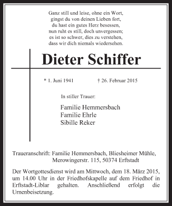 Anzeige von Dieter Schiffer von  Werbepost 
