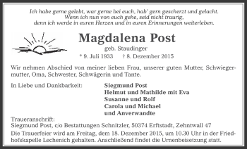 Anzeige von Magdalena Post von  Werbepost 