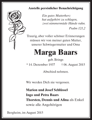 Anzeige von Marga Baars von  Werbepost 
