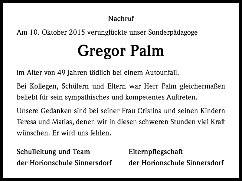  Traueranzeige für Gregor Palm vom 22.10.2015 aus Kölner Stadt-Anzeiger / Kölnische Rundschau / Express