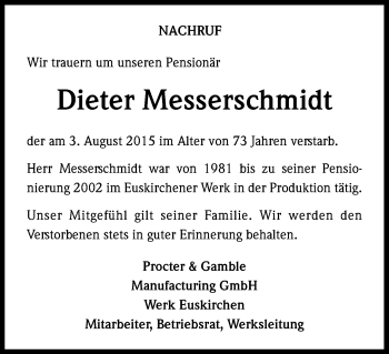 Anzeige von Dieter Messerschmidt von Kölner Stadt-Anzeiger / Kölnische Rundschau / Express
