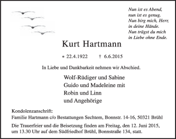 Anzeige von Kurt Hartmann von  Schlossbote/Werbekurier 