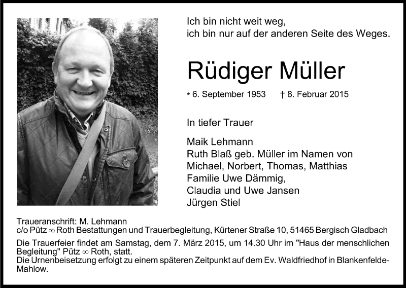 Traueranzeige für Rüdiger Müller vom 28.02.2015 aus Kölner Stadt-Anzeiger / Kölnische Rundschau / Express