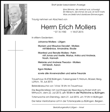 Anzeige von Erich Mollers von Kölner Stadt-Anzeiger / Kölnische Rundschau / Express