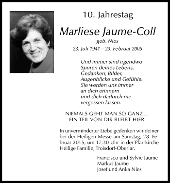 Anzeige von Marliese Jaume-Coll von Kölner Stadt-Anzeiger / Kölnische Rundschau / Express