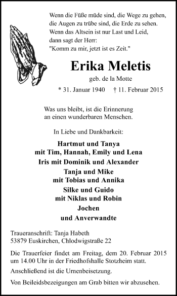 Anzeige von Erika Meletis von  Blickpunkt Euskirchen 