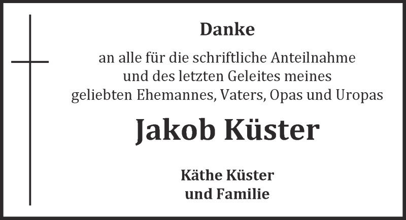  Traueranzeige für Jakob Küster vom 25.02.2015 aus  Kölner Wochenspiegel 