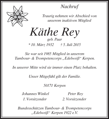 Anzeige von Käthe Rey von  Sonntags-Post 