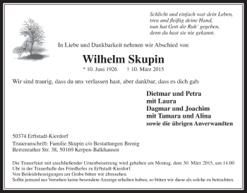 Anzeige von Wilhelm Skupin von  Werbepost 