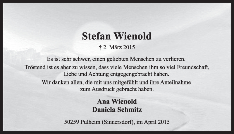  Traueranzeige für Stefan Wienold vom 11.04.2015 aus  Sonntags-Post 