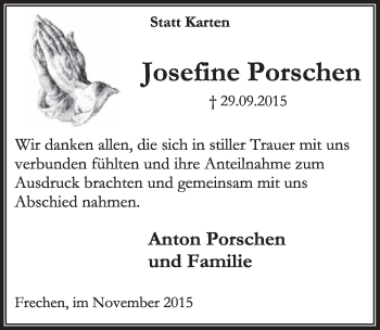 Anzeige von Josefine Porschen von  Sonntags-Post 