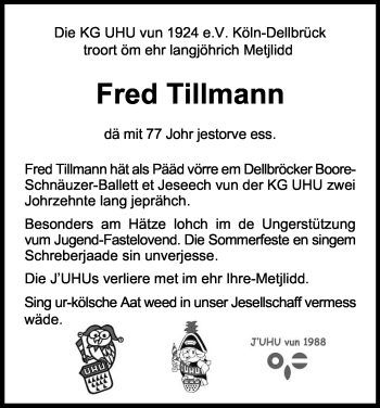 Anzeige von Fred Tillmann von Kölner Stadt-Anzeiger / Kölnische Rundschau / Express