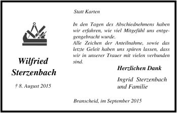 Anzeige von Wilfried Sterzenbach von  Anzeigen Echo 