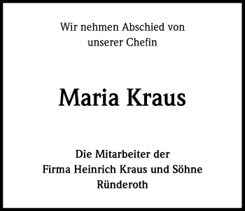 Anzeige von Maria Kraus von Kölner Stadt-Anzeiger / Kölnische Rundschau / Express
