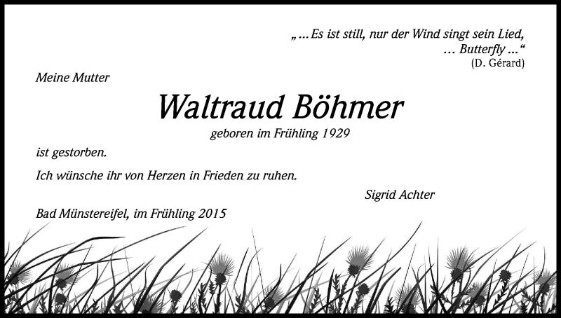  Traueranzeige für Waltraud Böhmen vom 28.03.2015 aus Kölner Stadt-Anzeiger / Kölnische Rundschau / Express
