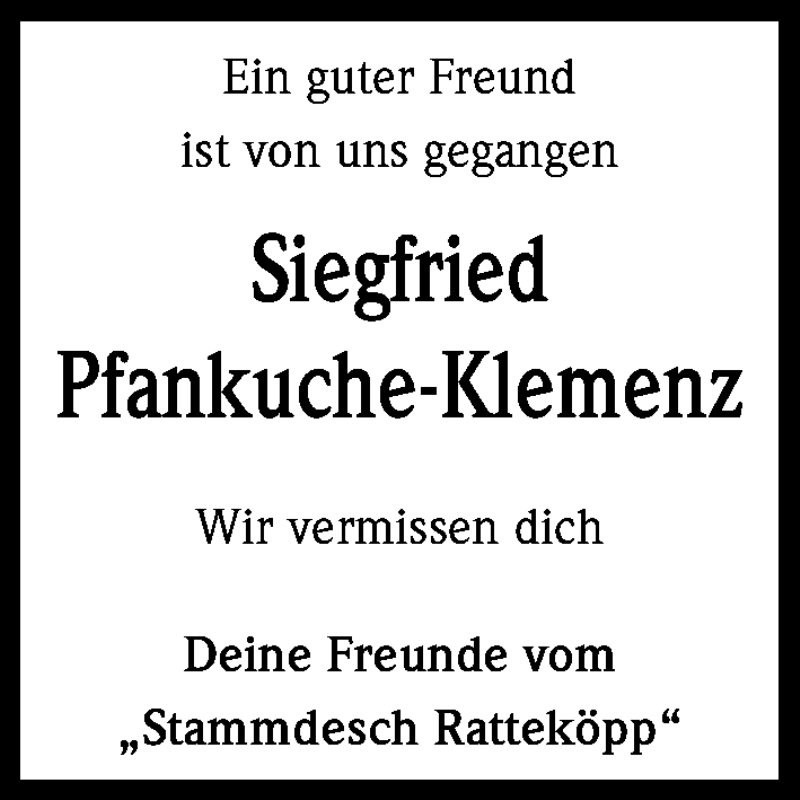  Traueranzeige für Siegfried Pfankuche-Klemenz vom 12.03.2015 aus Kölner Stadt-Anzeiger / Kölnische Rundschau / Express