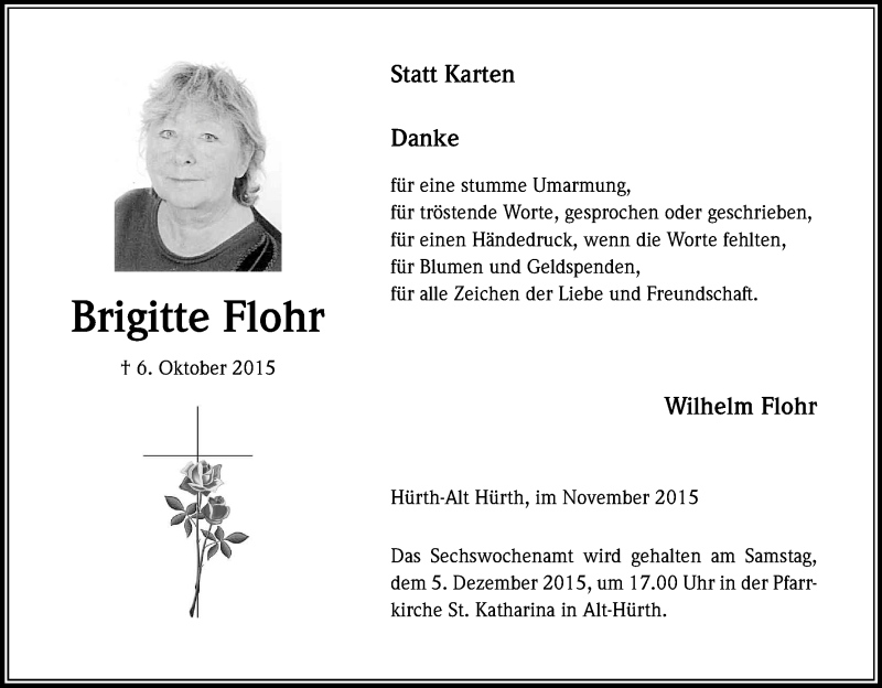 Traueranzeige für Brigitte Flohr vom 21.11.2015 aus Kölner Stadt-Anzeiger / Kölnische Rundschau / Express
