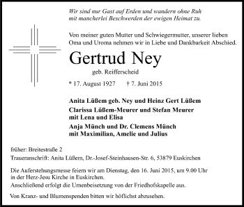 Anzeige von Gertrud Ney von Kölner Stadt-Anzeiger / Kölnische Rundschau / Express
