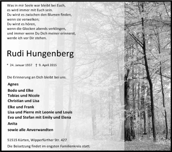 Anzeige von Rudi Hungenberg von Kölner Stadt-Anzeiger / Kölnische Rundschau / Express