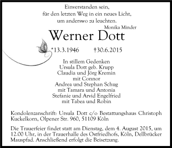 Anzeige von Werner Dott von Kölner Stadt-Anzeiger / Kölnische Rundschau / Express