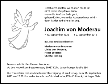 Anzeige von Joachim von Moderau von Kölner Stadt-Anzeiger / Kölnische Rundschau / Express