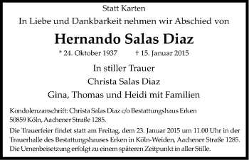 Anzeige von Hernando Salas Diaz von Kölner Stadt-Anzeiger / Kölnische Rundschau / Express