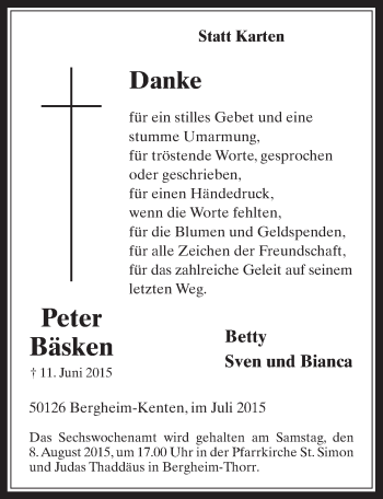 Anzeige von Peter Bäsken von  Sonntags-Post 