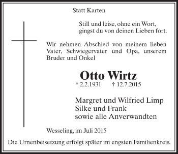 Anzeige von Otto Wirtz von  Schlossbote/Werbekurier 