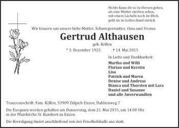Anzeige von Gertrud Althausen von  Blickpunkt Euskirchen 