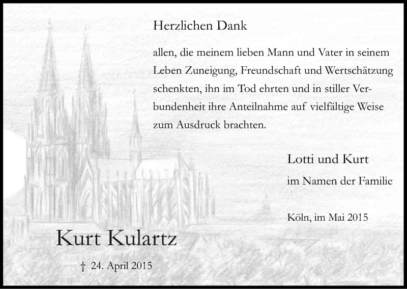  Traueranzeige für Kurt Kulartz vom 23.05.2015 aus Kölner Stadt-Anzeiger / Kölnische Rundschau / Express