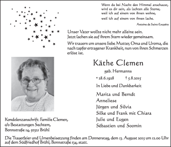 Anzeige von Käthe Clemen von  Schlossbote/Werbekurier 