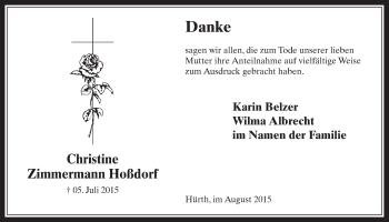 Anzeige von Christine Zimmermann Hoßdorf von  Wochenende 
