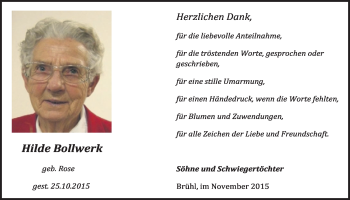 Anzeige von Hilde Bollwerk von  Schlossbote/Werbekurier 