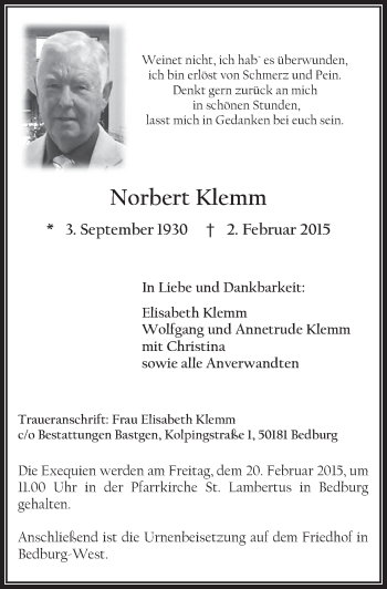 Anzeige von Norbert Klemm von  Werbepost 