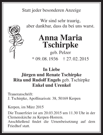 Anzeige von Anna Maria Tschirpke von  Werbepost 
