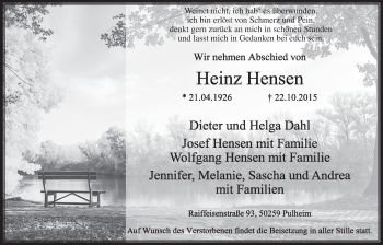 Anzeige von Heinz Hensen von  Sonntags-Post 