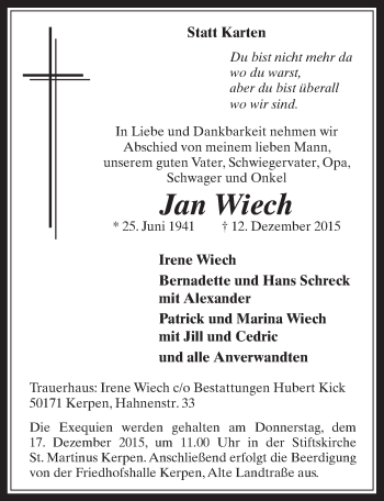 Anzeige von Jan Wiech von  Werbepost 
