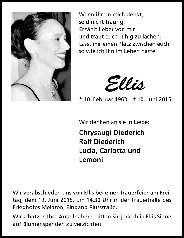  Traueranzeige für Ellis  vom 13.06.2015 aus Kölner Stadt-Anzeiger / Kölnische Rundschau / Express