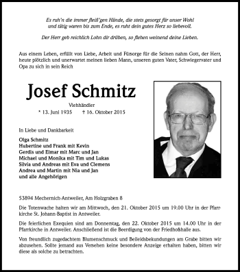 Anzeige von Josef Schmitz von Kölner Stadt-Anzeiger / Kölnische Rundschau / Express